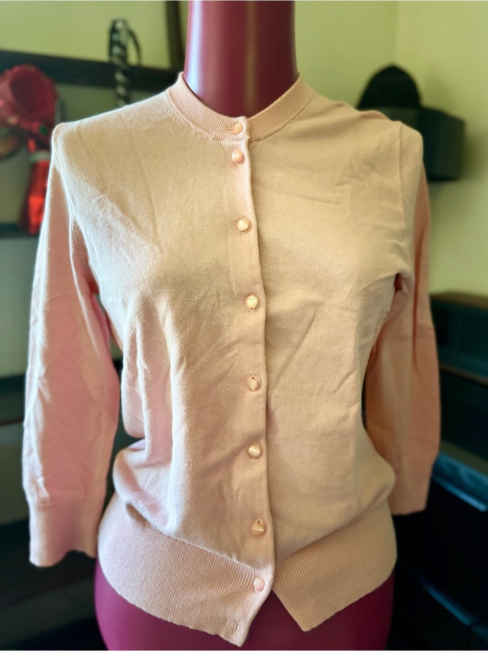 J Crew Classic Pink Crewneck Button-Up Cardigan